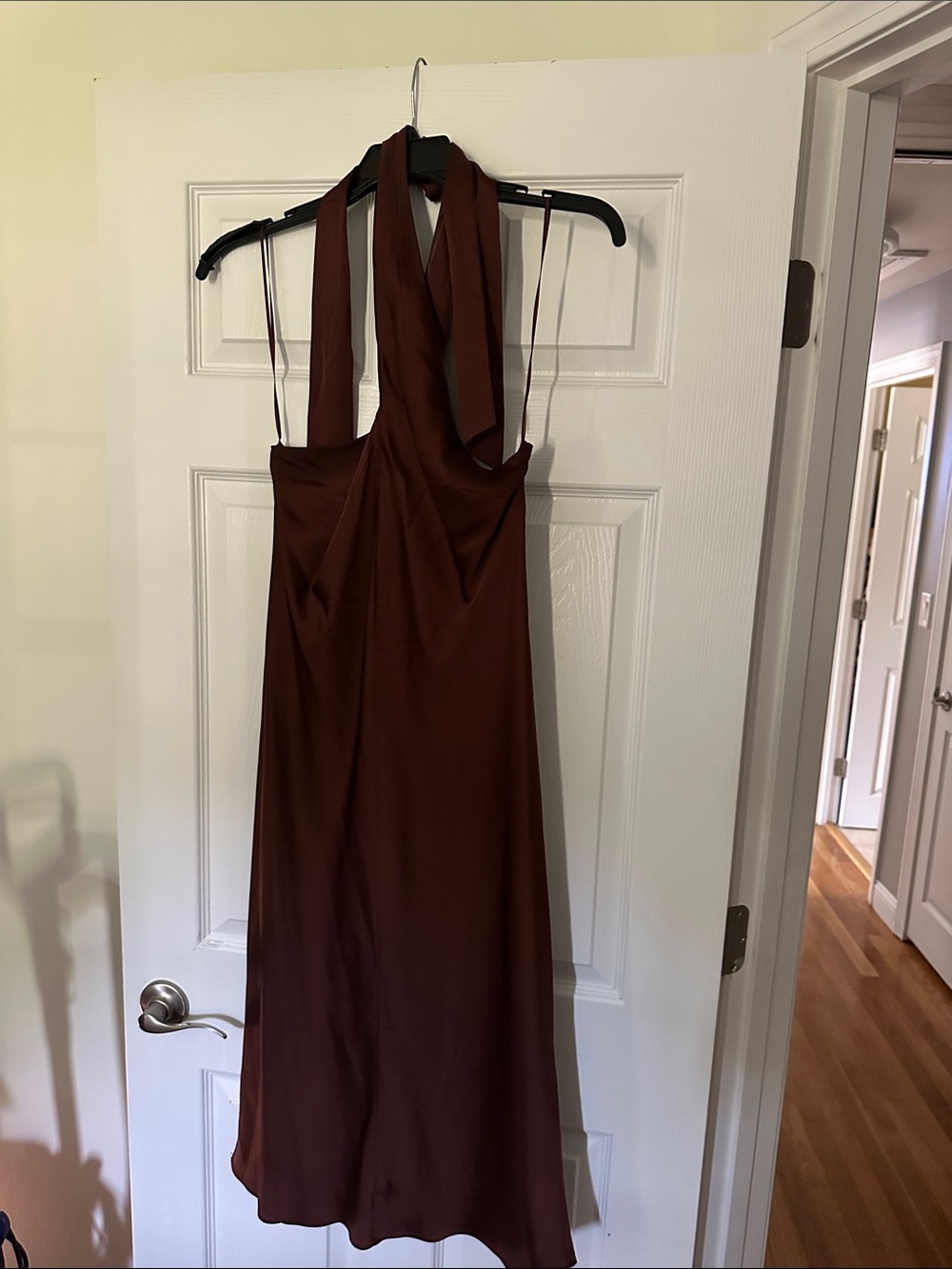 Express Backless Halter Midi Dress in Deep Brown